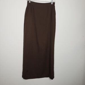 Liz Claiborne Chocolate Brown Maxi Skirt Silk Wool